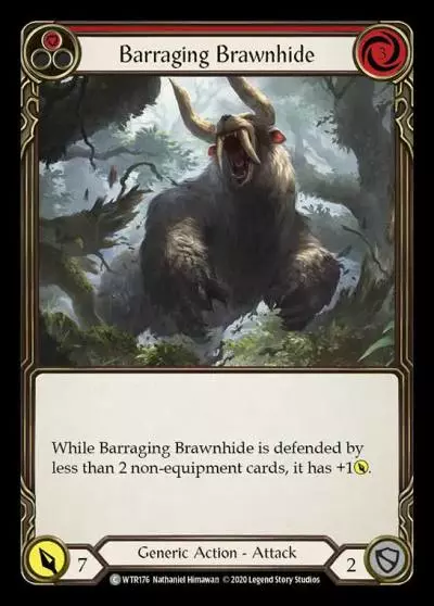 Barraging Brawnhide RED R-WTR176 - Welcome to Rathe - Unlimited Revised - Flesh and blood card