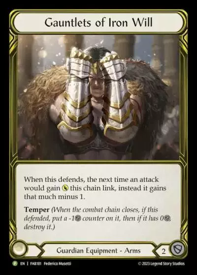 Gauntlets of Iron Will FAB181-GF - Premier Organized Play - Heavy Hitters - Flesh and blood card