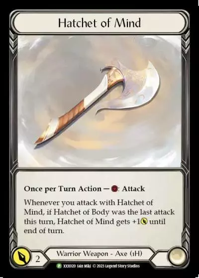 Hatchet of Mind XXX020 - Organized Play Support - Monarch Limited 2023 - Flesh and blood card