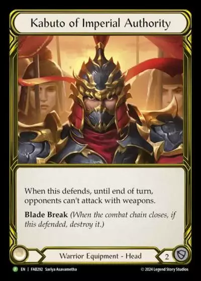 Kabuto of Imperial Authority FAB292-GF - Premier Organized Play - The Hunted - Flesh and blood card