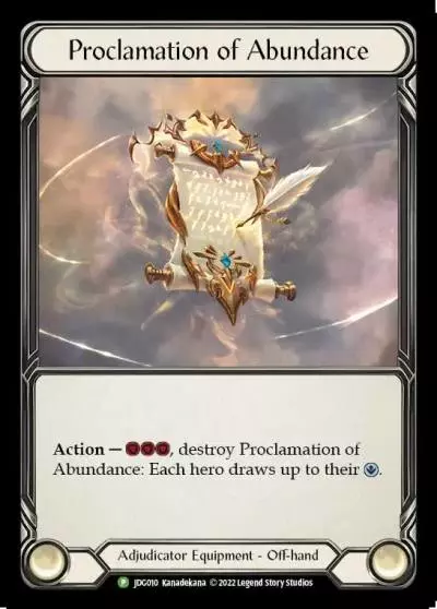 Proclamation of Abundance JDG010-RF - Judge Support - Premier 2023 - Flesh and blood card
