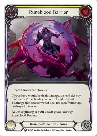 Runeblood Barrier YELLOW 1HP269 - History Pack 1 - Flesh and blood card
