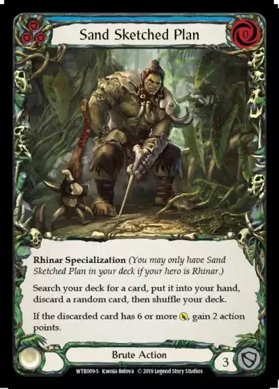 Sand Sketched Plan BLUE WTR009 - Welcome to Rathe - Flesh and blood card