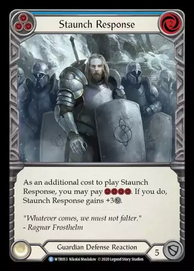 Staunch Response BLUE R-WTR053-RF - Welcome to Rathe - Unlimited Revised - Flesh and blood card