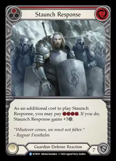 Staunch Response RED R-WTR051 - Welcome to Rathe - Unlimited Revised - Flesh and blood card