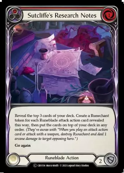 Sutcliffe's Research Notes RED U-CRU154 - Crucible of War - Unlimited - Flesh and blood card